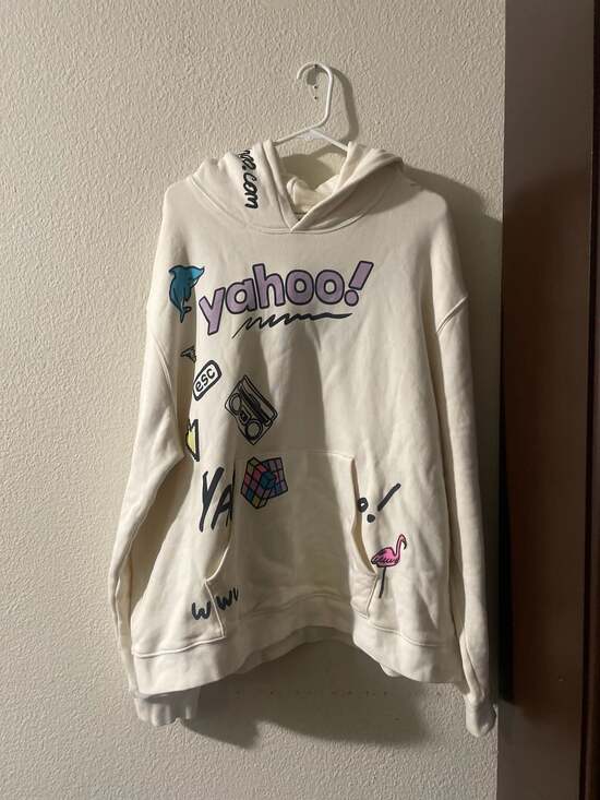 Yahoo! With Retro 90s Tech Nostalgia Pullover Hoodie Cream Size 2X